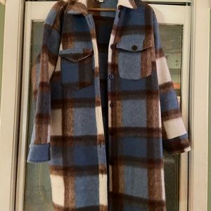 Sonoma Blue, Brown & Cream Plaid Shacket Coat
